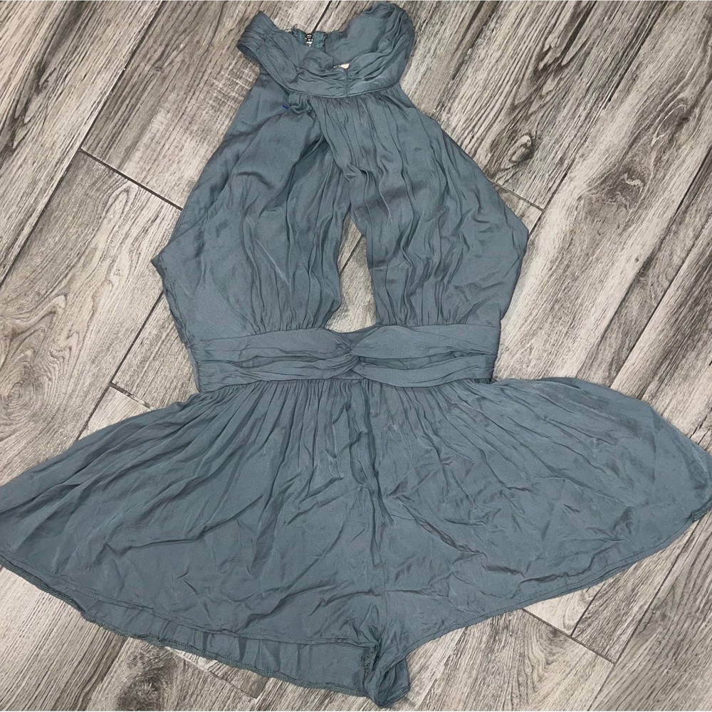 Angie B. by Angie B. Halter Neck Romper Blue Size 10 Pleated Flounce